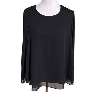 Investments Black Blouse with Lace Detail